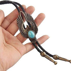 Men's Bolo Tie Cowboy Necklace Leather Necktie Western Peace Dove Bolo Tie-gold